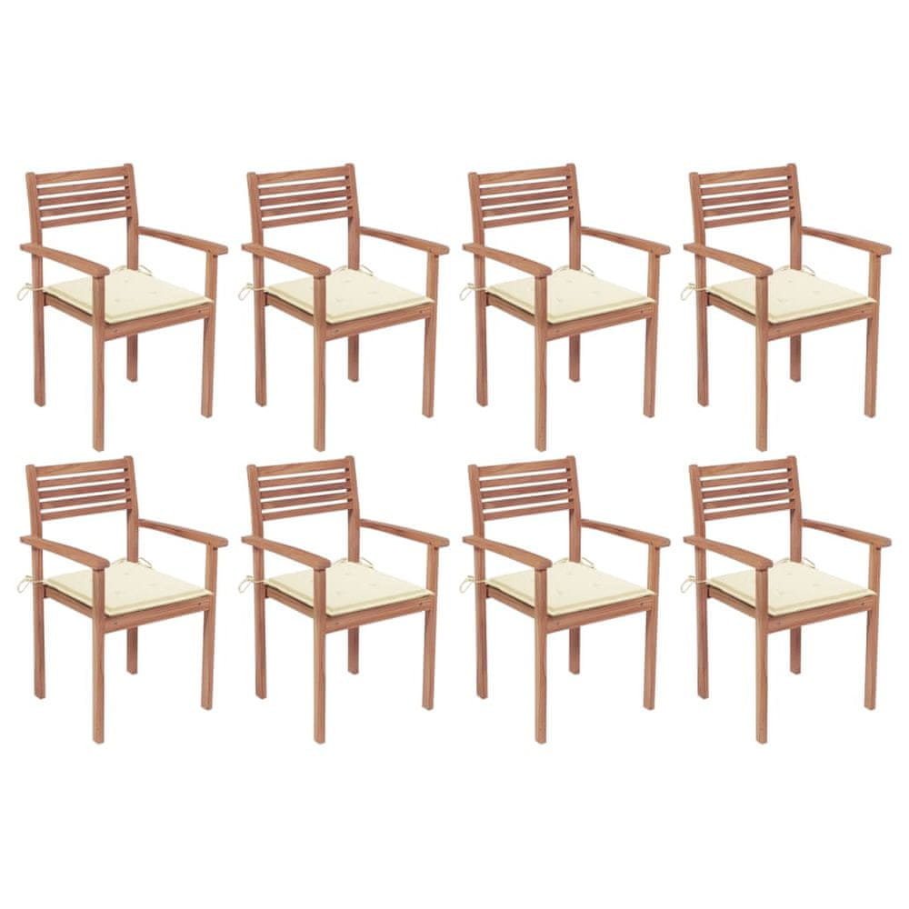 Vidaxl Stohovateľné záhradné stoličky s podložkami 8 ks tíkový masív